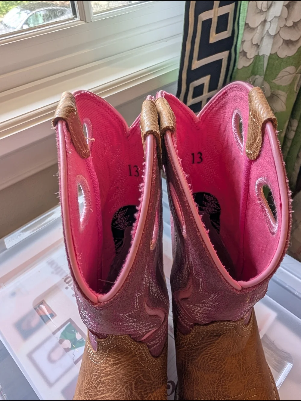 Ariat Kids/Girls Two-Tone Brown and Pink Western Cowboy Boots